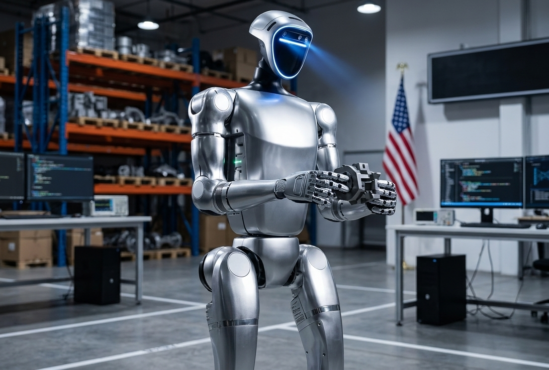 Unitree H1 humanoid robot exact model with advanced hands in AI research lab USA | TVC Robotics